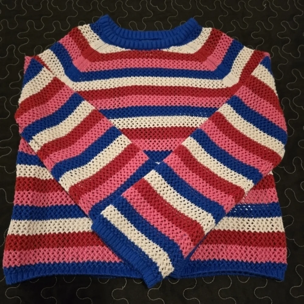 Old Navy Girl's Striped‎ Crochet Knit Sweater Americana NWOT Size 10/12 Large